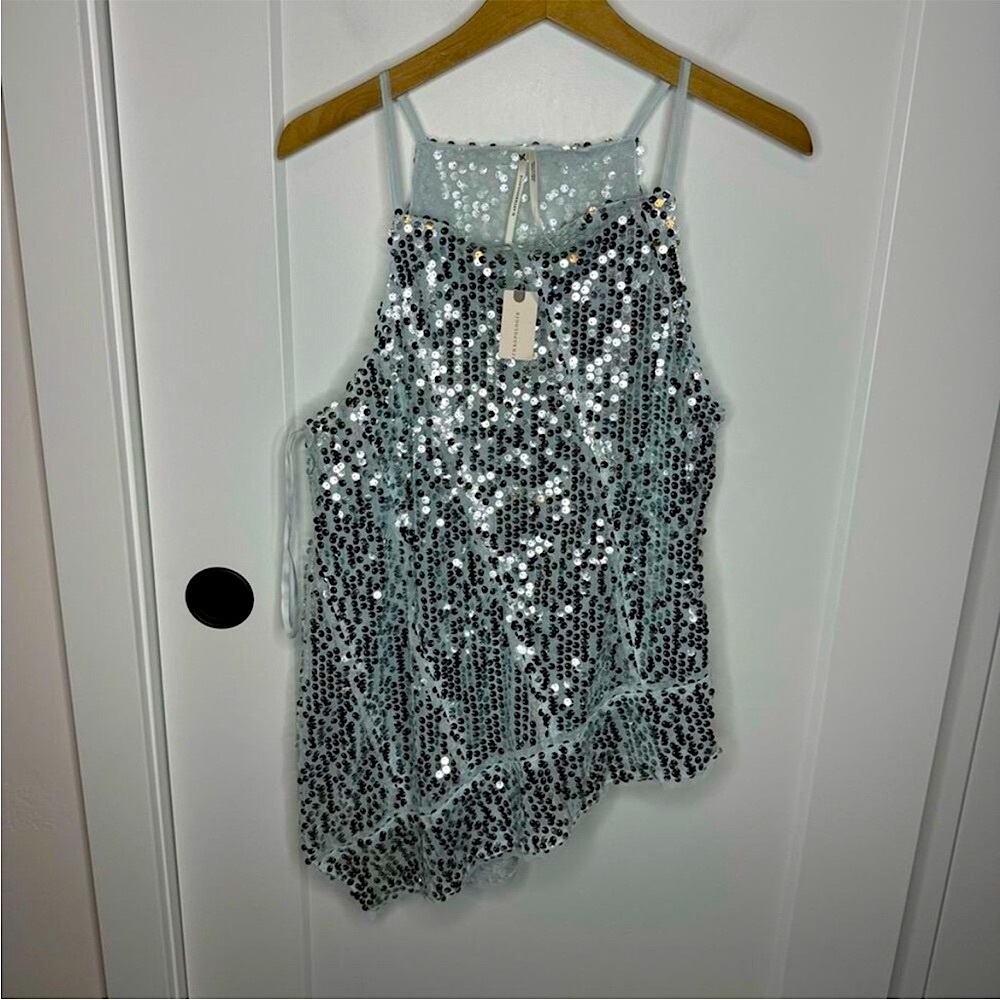 Anthropologie Silver Sequin Halter Cami Top - Picture 4 of 5